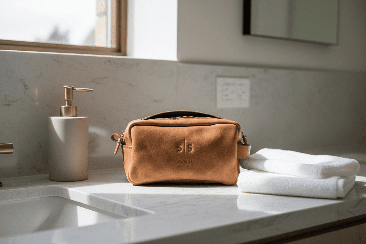 Unisex Genuine Leather Toiletry Bag - SWISH AND SWANK INTERNATIONAL